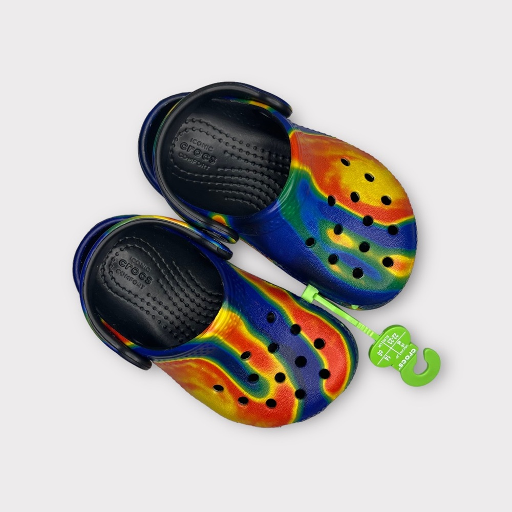 Crocs Tie Dye Orange Blue Yellow Swirl Clogs